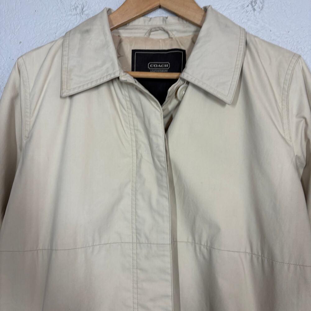Coach Jacket Trench Hidden Button Collar Khaki Casual Resistant Camel Coat - L - Picture 3 of 9